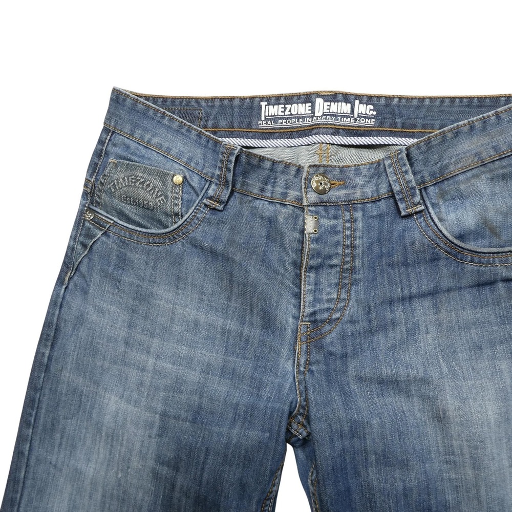 Timezone Denim Jeans Mens‎ Blue Straight Leg Button Fly Medium Wash Embroidered